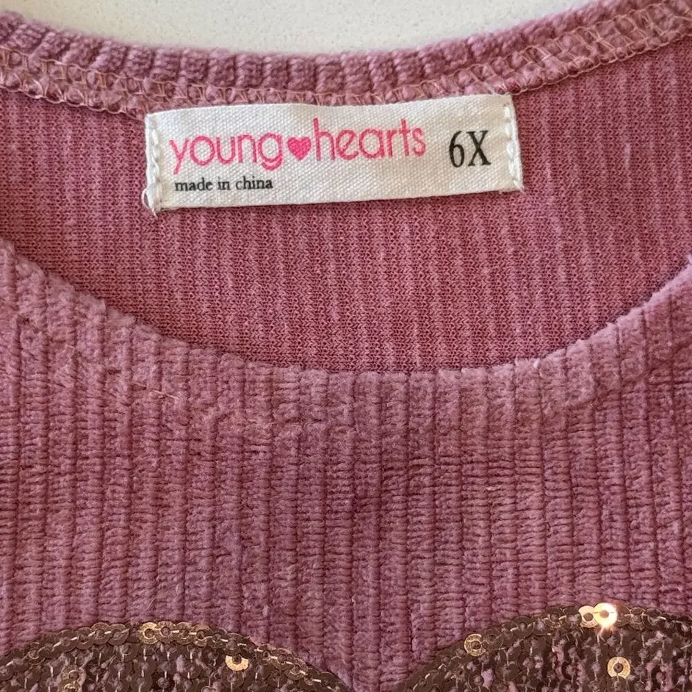 Young Hearts Pink Ribbed Tutu Dress Girls 6X Sequin Heart Gold Foil Whimsical